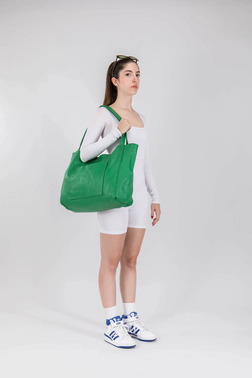 Soft Leather Maxi Tote Green